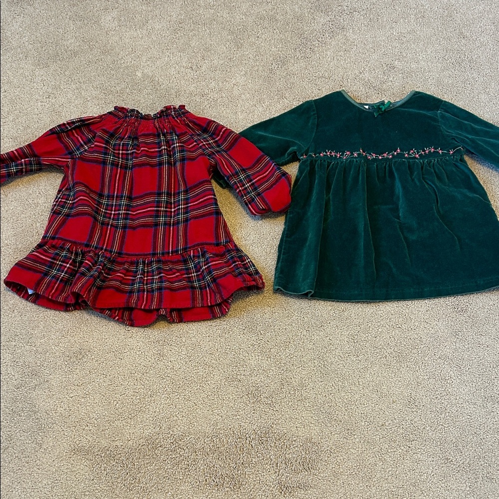 Two Holiday Toddler Girl Dresses Fits 12-18 month